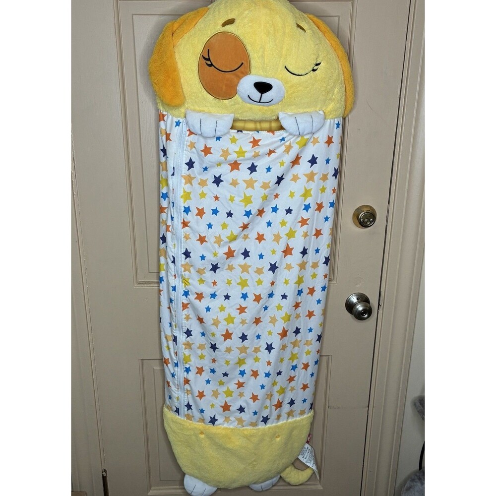 Happy Nappers Kids Sleeping Bag Dog – Plush Pillow Bed Mat Star Print 54”x20”